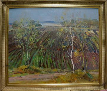 Oil painting Spring earth Strelov Arkady Efimovich: №Vern 1509 *** ABOUT THIS PAINTING *** * TITLE: "Spring earth" * ARTISTS: Strelov Arkady Efimovich * SIZE: 49.5x64 cm/'19.48x25.19 inches', frame size: 59x69 cm/'23.22x27.16 inches' * MEDIUM: