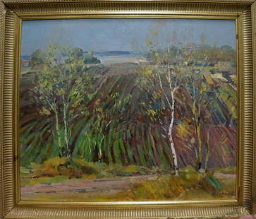 Oil painting Spring earth Strelov Arkady Efimovich: №Vern 1509 *** ABOUT THIS PAINTING *** * TITLE: "Spring earth" * ARTISTS: Strelov Arkady Efimovich * SIZE: 49.5x64 cm/'19.48x25.19 inches', frame size: 59x69 cm/'23.22x27.16 inches' * MEDIUM: