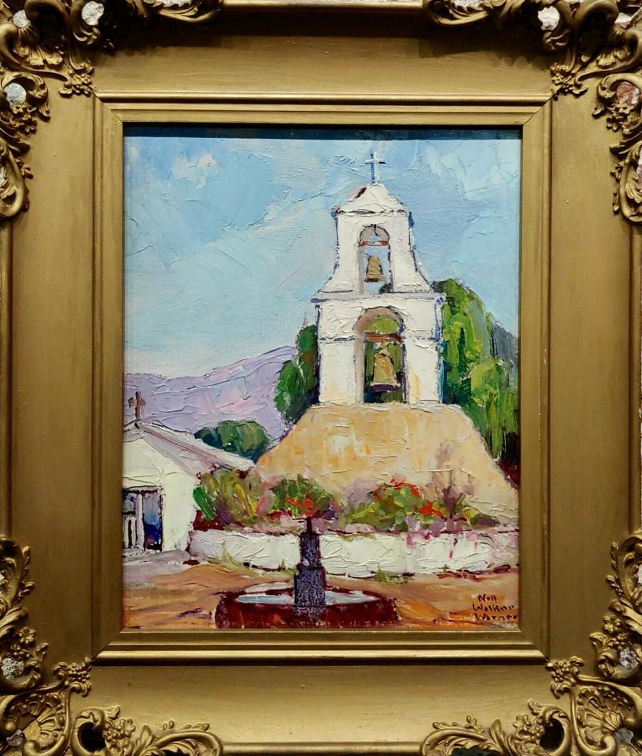 Nell Walker Warner- Mission San Antonio De Pala -Oil painting-c1920s: Nell Walker Warner- Mission San Antonio De Pala -Oil painting-c1920s Impressionist Oil painting on canvas-circa 1920s - signed Canvas size 10x8" - Frame: 14.5" H x 12.25" W Artist Biography Nell Gertr