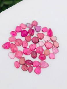 37 Carats Beautiful Tourmaline Cabochons: Title: 37 Carats Beautiful Tourmaline Cabochons Gemstones: Tourmaline Carat Weights: 37 Carats Size/Dimensions: 5x4x3 mm to 9x6x4 mm Additional Information: Natural Reserve: $200.00 