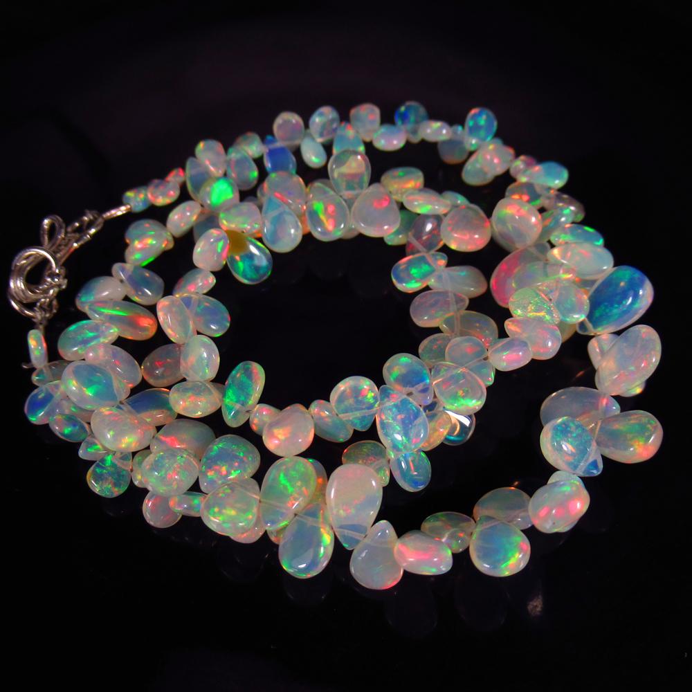 55.68 Ctw 925 Silver 124 Multi-Color Fire Pear Opal Beads Necklace (1 of 4)