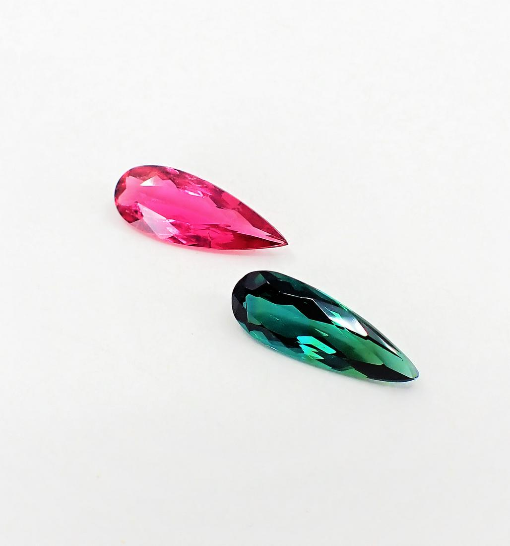 Rubellite- Indicolite Tourmaline Certified Pear Set - 2 Pcs - 3.23 ct (1 of 11)