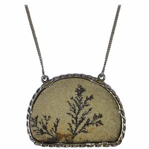 Alberto Juan Mexican Handmade Sterling Silver Bezel Set Dendrite Fossil Necklace