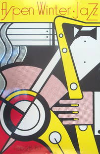 Roy Lichtenstein - Aspen Jazz - 1967 Serigraph 40" x 26": Aspen Jazz by Roy Lichtenstein, 1967 Unsigned Serigraph. Paper size is 40 x 26 inches, with an image size of 40 x 26 inches. The Serigraph is from an edition size of 300 and is not framed. The