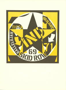 Robert Indiana - Skid Row - 1969 Lithograph 14" x 10.5": Skid Row by Robert Indiana, 1969 Unsigned Lithograph. Paper size is 14 x 10.5 inches, with an image size of 8.25 x 8.25 inches. The Lithograph is from an unknown edition size. and is not framed. The c