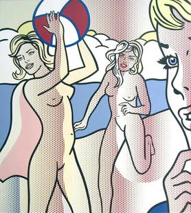 Roy Lichtenstein - Nudes with Beach Ball - 2007 Offset Lithograph 29.75" x 26.75": Nudes with Beach Ball by Roy Lichtenstein, 2007 Unsigned Offset Lithograph. Paper size is 29.75 x 26.75 inches, with an image size of 29.75 x 26.75 inches. The Offset Lithograph is from an edition