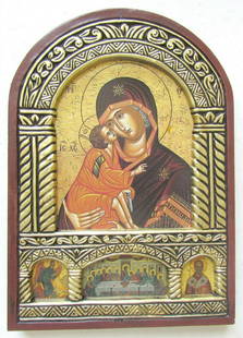 GREEK BYZANTINE ORTHODOX ICON on WOOD of HOLY VIRGIN: New, not an antique. Size 5 3/4 x 8" Perfect condition. Reserve: $34.99 Shipping: Domestic: Flat-rate of $25.00 to anywhere within the contiguous U.S. International: Foreign shipping rates are determi