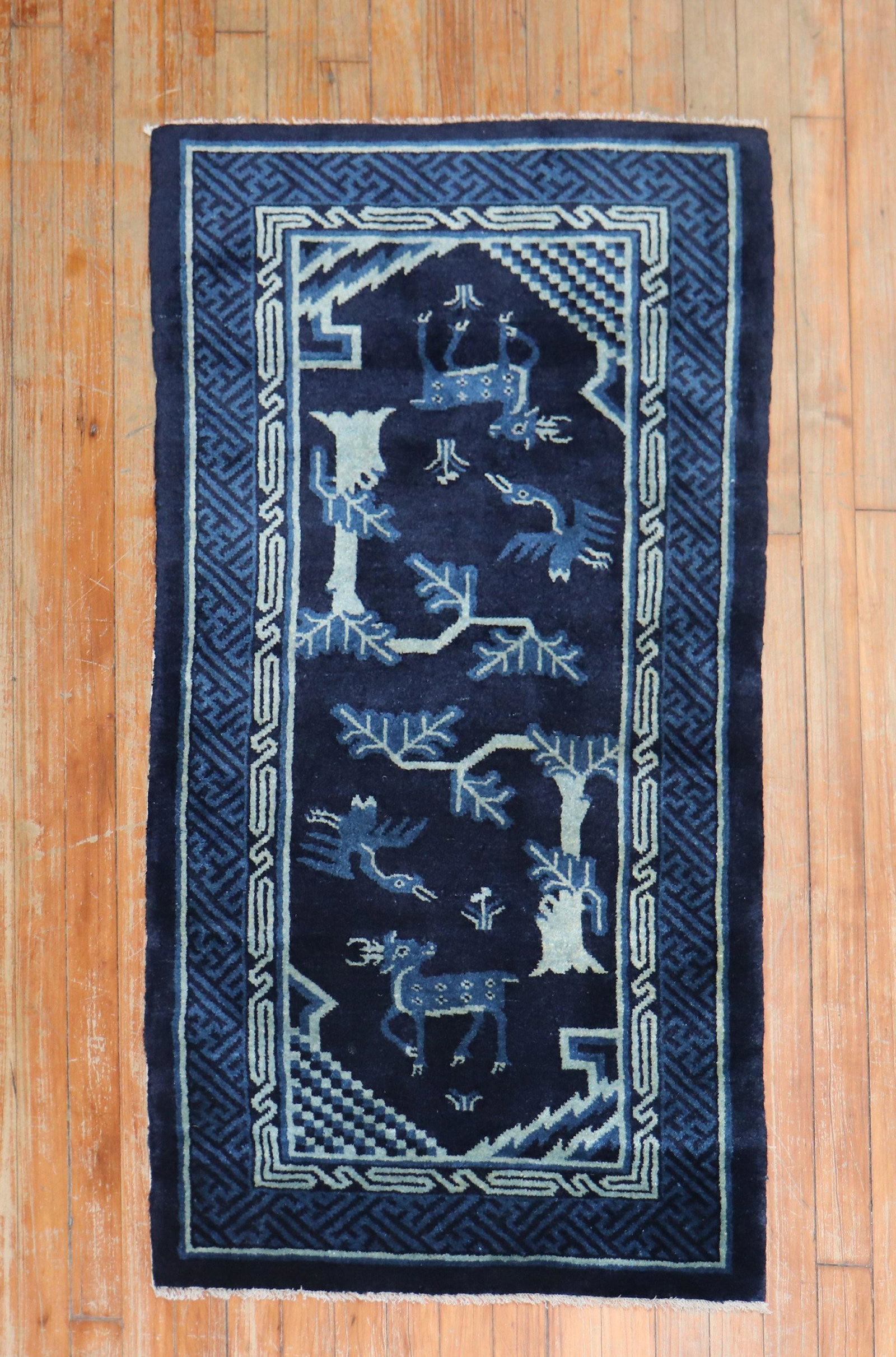 Blue Chinese Pictorial Throw Rug No. j2136 (1 of 6)