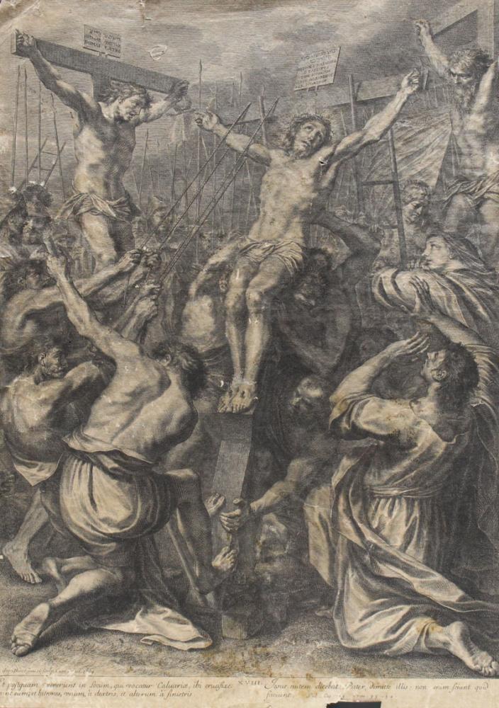 Religious Lithography: Title: Religious Lithography Description: 18th Century lithography depicting the Cruxification of Christ. Dim: 51x36.5 cm. Date/Period: 18th Century Materials: Paper Dimensions: 51*36,5 cm | 20*15 inc