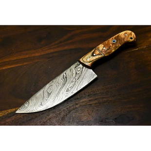 Everyday carry hiking camping damascus steel knife wood: Knife "Olive" Blade - damask steel Handle – olive wood Scabbard – not included Blade hardness – 58-60 HRC Total length – 267 mm. Blade length - 140 mm. Handle length –