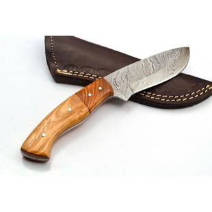 Hiking knife damascus steel hunting combat work: Knife "Seal" Blade - damask steel Handle - wood Scabbard – cowhide leather (included) Blade hardness – 58-60 HRC Total length – 228 mm. Blade length - 114 mm. Handle length –