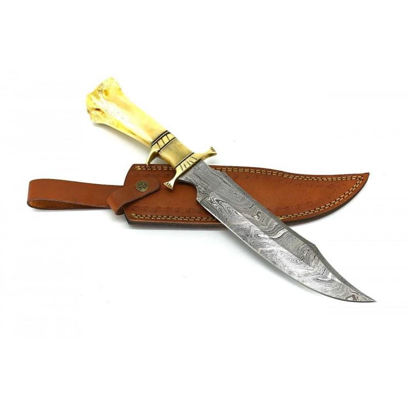 Exclusive everyday carry damascus steel knife bone: Blade - damask steel Handle â€“ camel bone Leather sheath â€“ included Blade hardness â€“ 58-60 HRC Total length â€“ 16 (inch) Blade length - 10 (inch) Blade Thickness â€“ 3-4