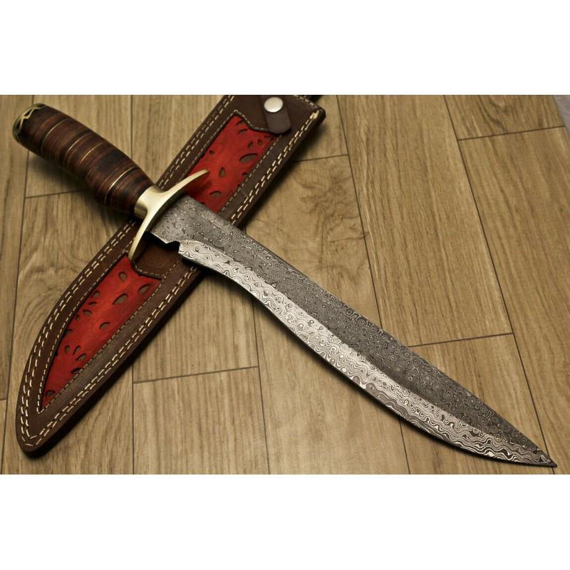 Bowie exclusive pattern damascus steel knife leather (1 of 4)