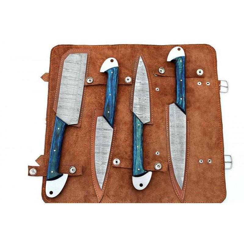 4 psc SET kitchen chef exclusive damascus steel knife wood (1 of 5)