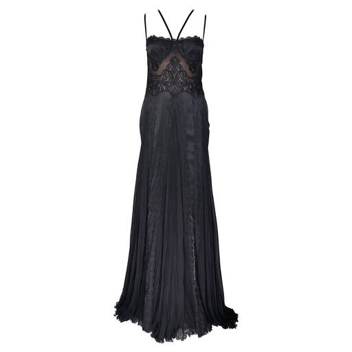 NEW VERSACE BLACK SILK DRESS GOWN W/SHEER LACE Bodice (0141) on May 04