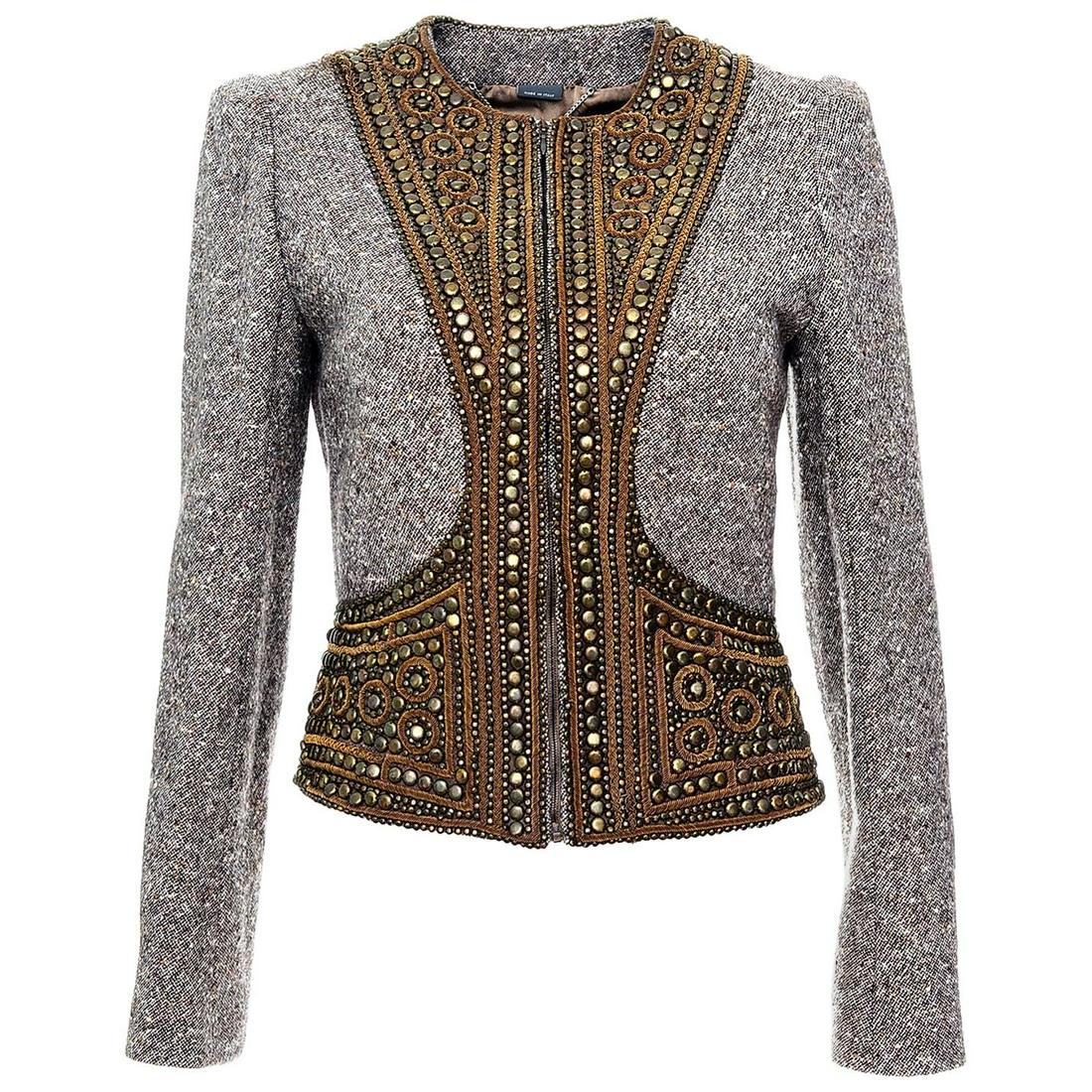 F/W 2004 Look #31 Vintage Alexander McQueen Embellished Blazer: F/W 2004 Look #31 Vintage Alexander McQueen Embellished Blazer 36% Silk, 54% Wool IT Size 42 - US 6 New Details Designer Alexander McQueen Brand Alexander McQueen Place of Origin Italy Period 21st Cen