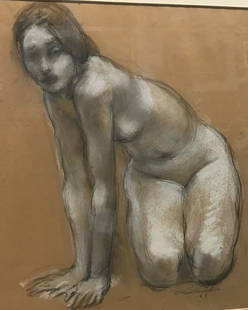 Charles Richards (New Orleans) "Crouching Woman": A truly lovely nude by noted 20th-century New Orleans artist and extraordinary draftsman Charles Richards, whose work does not come up for sale often enough here in New Orleans. Sorry for the angles