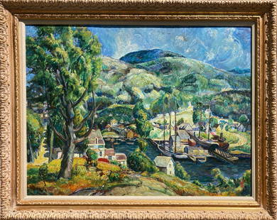 Harbor Town (Large): This glorious landscape is signed "Weiller" subtly on the lower left, but I cannot find out who this might be. It is contemporary, not antique. For my own part, the mystery painter doesn't disturb me