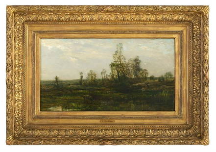 Charles-Francois: Vaches au Bord d'une Mare: An oil on wood panel in stunningly good condition by renowned Barbizon painter Charles Daubigny. Everything checks out here: the signature, examination under UV light, the age of the wood panel, the