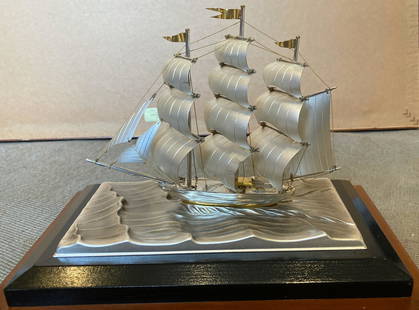 Seki Takehiko Sterling Silver Clipper Ship: A stunning model of a clipper ship in sterling silver (actually higher silver content than sterling: .960 vs. .925) by Japanese master silversmith Seki Takehiko. I have a larger version of one of his