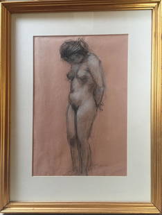 Charles Richards (New Orleans), "Standing Nude": A stunning, comtemplative nude by well-known New Orleans artist Charles Richards, already nicely framed and matted (saving you at least $300!). The following, submitted to AskArt on March 2003, is