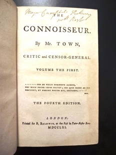 1761 The Connoisseur By Mr Town: Title: 1761 The Connoisseur By Mr TownDescription: Four volume set, Fourth Edition, "The Connoisseur By. Mr. Town Critic and Censor General", by George Colman, printed at London for R. Baldwin,