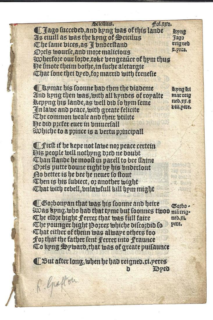 16th C Leaf from Richard Grafton Chronicles England (1 of 2)