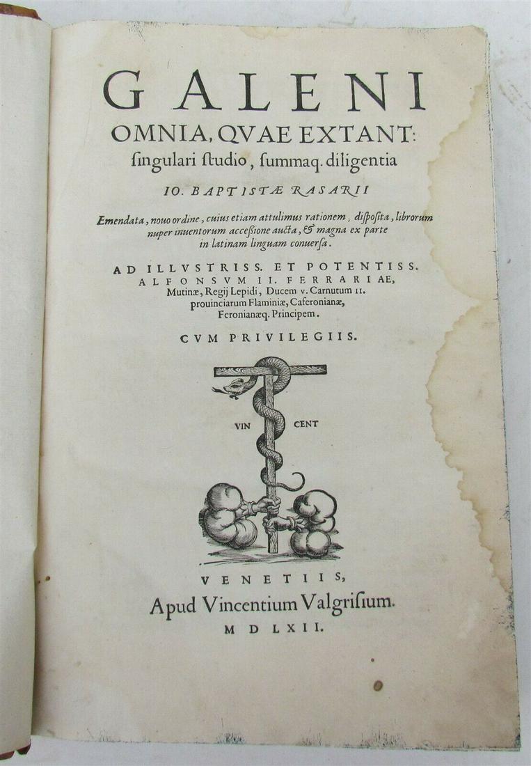 1562 MEDICAL WORK by GALEN antique book FOLIO GALENI OMNIA (1 of 12)