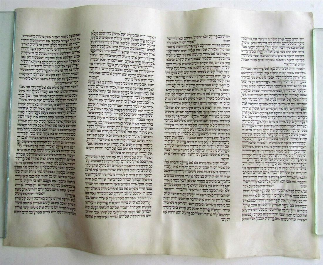 TORAH SCROLL FRAGMENT MANUSCRIPT VELLUM ANTIQUE European POLISH BIBLE 19 x 24" (1 of 5)