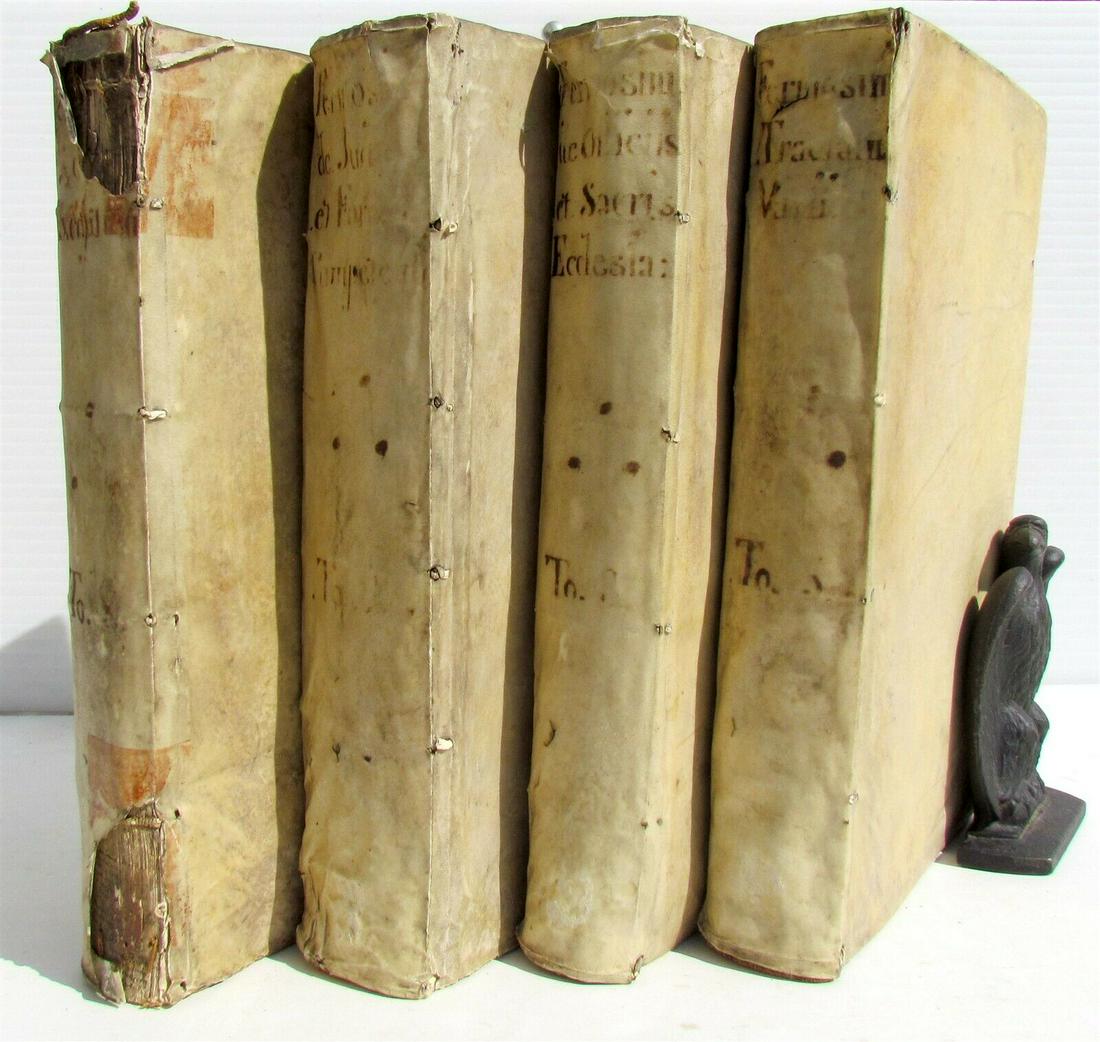1741 4 volumes NICOLAI FERMOSINI TRACTATUS antique VELLUM BOUND LAW FOLIOS (1 of 9)