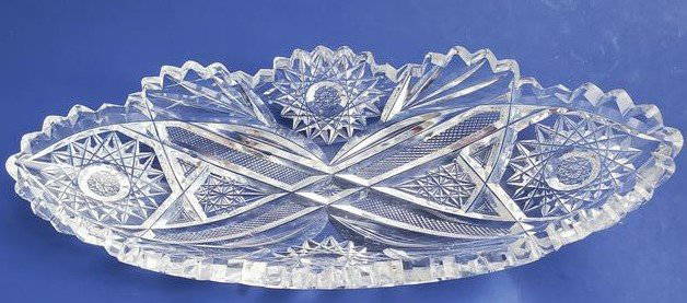 ABP Cut Glass celery Antique 522: Title: ABP Cut Glass celery Antique 522Description: ABP Cut Crystal Celery Dish. 11 1/2" long, 4.5" wide, 1 2.25" high. In very good condition no chips cracks or cloudiness. Reserve: $39.00 