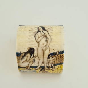 Camel Bone Erotic Hand Painted Trinket,Jewellery Box: Title: Camel Bone Erotic Hand Painted Trinket,Jewellery BoxDescription: Vintage Camel Bone Erotic Hand Painted Snuff Box,Trinket,Jewellery Box,Erotic Miniature Hand Paintings Bone Box. Camel Bone