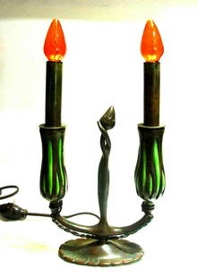 TIFFANY STUDIOS C.1890 ORIGINAL LAMP CANDLE DESIGN BRONZE ENAMEL ELECTRICAL: Title: TIFFANY STUDIOS C.1890 ORIGINAL LAMP CANDLE DESIGN BRONZE ENAMEL ELECTRICALDescription: ORIGINAL CANDLE HOLDER FROM TIFFANY STUDIOS CONVERTED TO THE ELECTRICAL LAMP C.1870 BRONZE & ENAMEL 