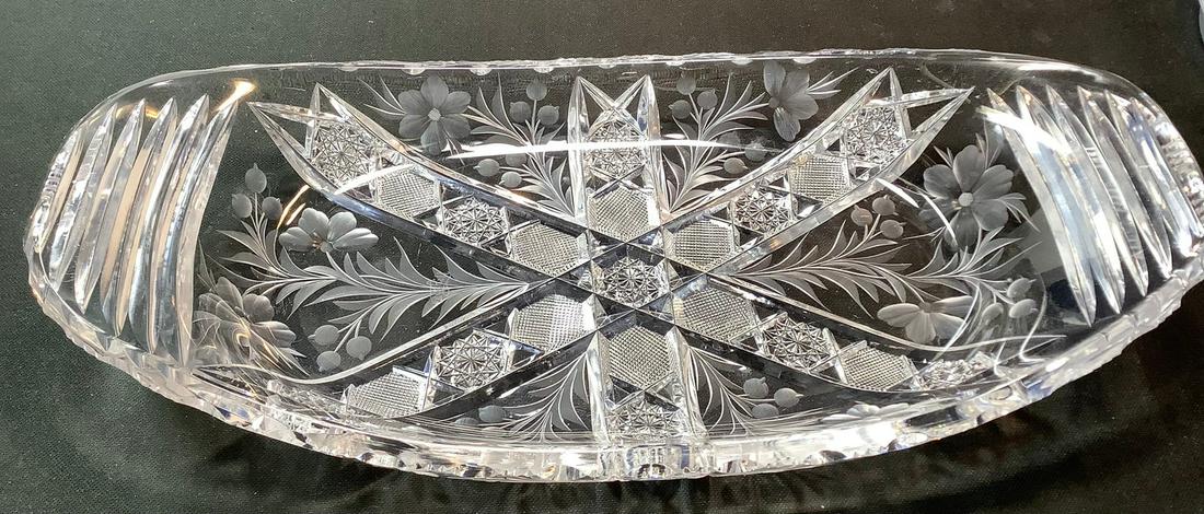 Signed Tuthill American Brilliant Period hand Cut mouth blown blank oval dish 5224 (1 of 8)