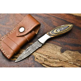 Camping hunting hiking damascus steel knife wood work: Blade - damask steel Handle – hard wood Leather sheath – included Blade hardness – 55-58 HRC Total length – 7 (inch) Blade length - 3 (inch) Blade Thickness – 3-4 mm