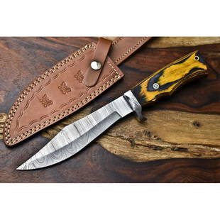 Everyday carry hunting damascus steel knife hiking wood: Blade - damask steel Handle – hard wood Leather sheath – included Blade hardness – 58-60 HRC Total length – 12 (inch) Blade length - 7 (inch) Blade Thickness – 3-4 mm