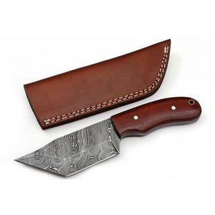 Everyday carry knife hunting micarta damascus steel: Knife "Sea" • Blade - damask steel • Handle – Micarta • Blade hardness – 58-60 HRC • Scabbard – leather (included) • Total length – 216 mm.