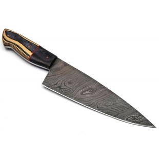 Kitchen chef work damascus steel knife wood hiking: Knife "Wang" made of damask steel. Made and shipped from the USA. Fast delivery! Handle – wood. Damascus knives are very durable, look great and keep sharpness perfectly. Damascus steel has