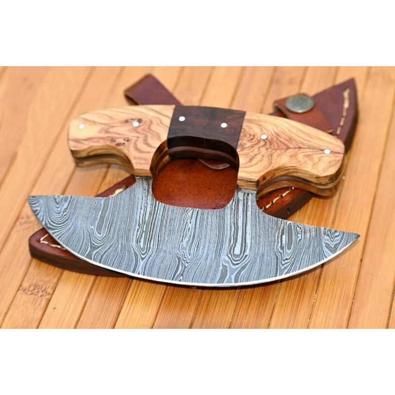 Handmade exclusive damascus steel knife ulu camping (1 of 4)
