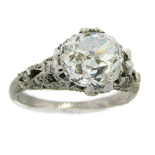 Cushion Cut Diamond Platinum Ring Art Deco circa 1920s 3.02-carat GIA G SI1: Title: Cushion Cut Diamond Platinum Ring Art Deco circa 1920s 3.02-carat GIA G SI1Description: Amazing diamond & platinum engagement ring. Features a gorgeous over 3-carat cushion cut diamond that