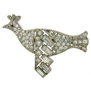 Janesich Diamond Platinum Bird Pearl Enhancer Clasp: Title: Janesich Diamond Platinum Bird Pearl Enhancer ClaspDescription: Chic elegant enhancer/clasp that is designed to keep two strands together. Created by Janesich in the 1920's. It is made of