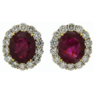 9.49 Carat No Heat Burmese Ruby Diamond Gold Earrings: Title: 9.49 Carat No Heat Burmese Ruby Diamond Gold EarringsDescription: Classy earrings featuring two oval rubies - 4.89-ct and 4.60-ct. The rubies come with a GIA Ruby Origin Report stating that