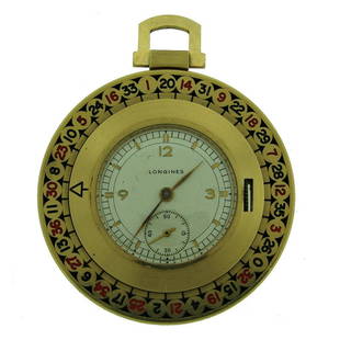 Vintage Longines 14k Yellow Gold Roulette Pocket Watch Retro: Title: Vintage Longines 14k Yellow Gold Roulette Pocket Watch RetroDescription: Have Las Vegas in your pocket! - stunning pocket watch made as a roulette. The outer circle with numbers is turning!