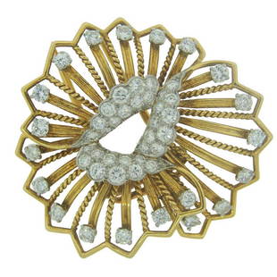 Cartier Diamond Yellow Gold Brooch Pin: Title: Cartier Diamond Yellow Gold Brooch PinDescription: French chic diamond & yellow gold pin created by Cartier in Paris in the 1960's. Designed as a stylized yellow gold flower encrusted with