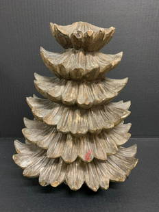 Christmas Tree: Title: Christmas TreeDate/Period: 20th CenturyDimension: 12 inches high x 10 inches wideMaterials: WoodAdditional Information: Carved Paper Mache Mold of Christmas Tree Reserve: $60.00 