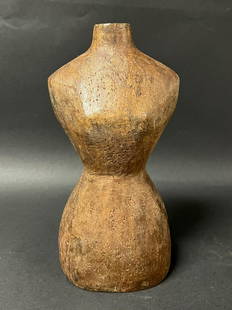 Female Mannequin - Torso: Title: Female Mannequin - TorsoDate/Period: 20th CenturyDimension: 9.5 inches high x 4.75 inches wideMaterials: WoodAdditional Information: Carved Paper Mache Mold of Torso Reserve: $50.00 