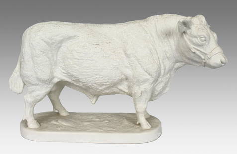 English Porcelain Bull by Kinver Ceramics: English Porcelain Bull by Kinver Ceramics Made by Worcester factory Kinver Ceramics Factory stamped to the underside. Measures 28.5 x 10 x 17 (h) cm. Offered in very good condition; no