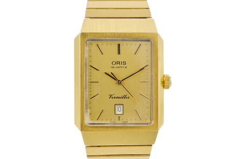 Vintage Oris Versailles Rectangular Quartz Gold Plated Midsize Watch: Title: Vintage Oris Versailles Rectangular Quartz Gold Plated Midsize WatchBrand: OrisDate: 1980sModel: Versailles Movement: QuartzFunctions: Time and dateCase Metal: Gold PlatedCase Size: 26mm x