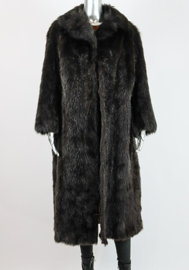 SHINY BLACK GOAT FUR COAT EU: XL; US 
