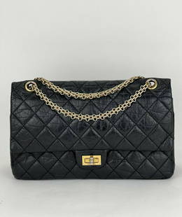 Chanel Bag 2.55 Reissue 226 Flap Quilted Aged Black Calfskin Shoulder Bag C17: SKU C17 0322 Pre-Owned 100% Authentic CHANEL 2.55 Reissue 226 Flap Aged Quilted Calfskin Black RATING: B...Very Good, well maintained, shows minor signs of wear MATERIAL: calfskin leather STRAP: